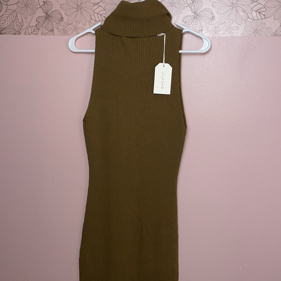 Revolve Enza Costa Ribbed Sleeveless Turtleneck Dress M in Olive - Picture 5 of 6